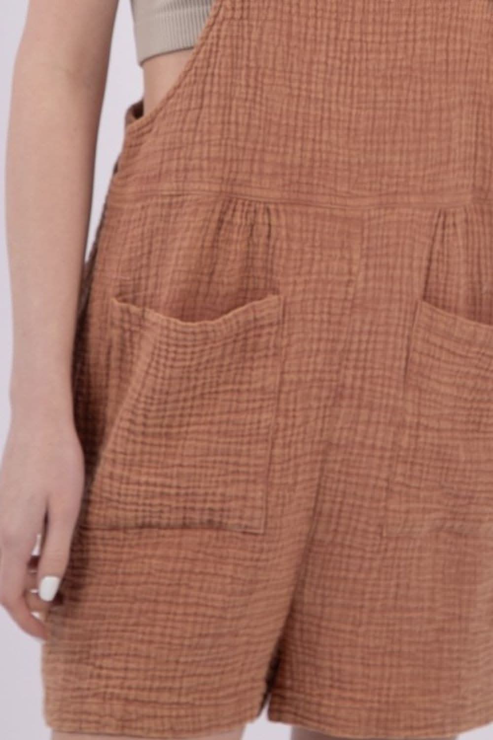 VERY J Sleeveless Double Gauze Overalls with Pockets - Love Salve